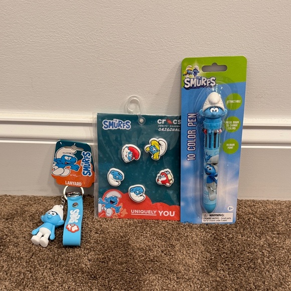 The Smurfs Other - Smurfs Lanyard, Crocs Charms, and 10 Color Pen Set bundle NWT